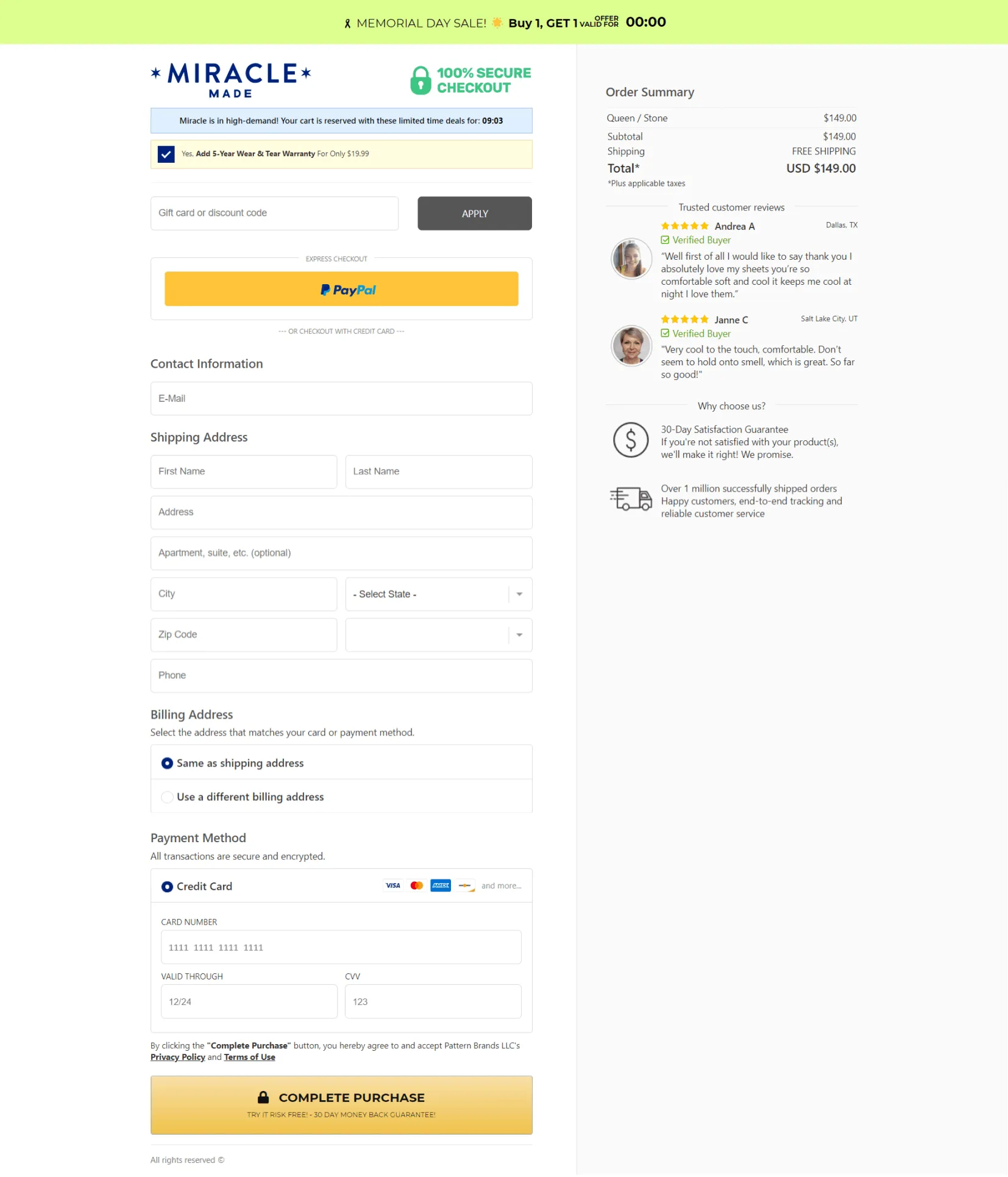 miracle-sheet-checkout-page